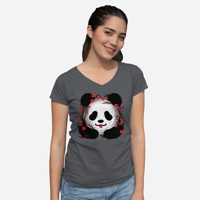Sakura Panda-Womens-V-Neck-Tee-NemiMakeit
