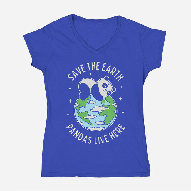 Save The Earth Pandas Live Here-Womens-V-Neck-Tee-brunopires