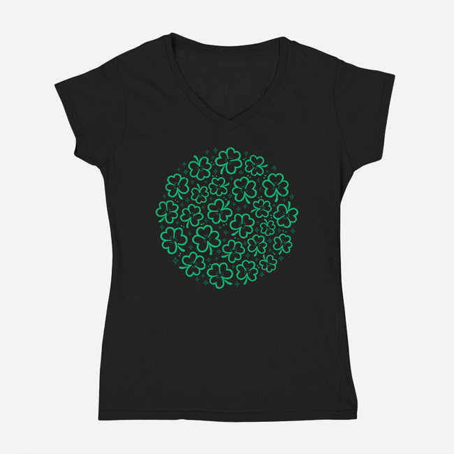 Green Shamrocks-Womens-V-Neck-Tee-xMorfina