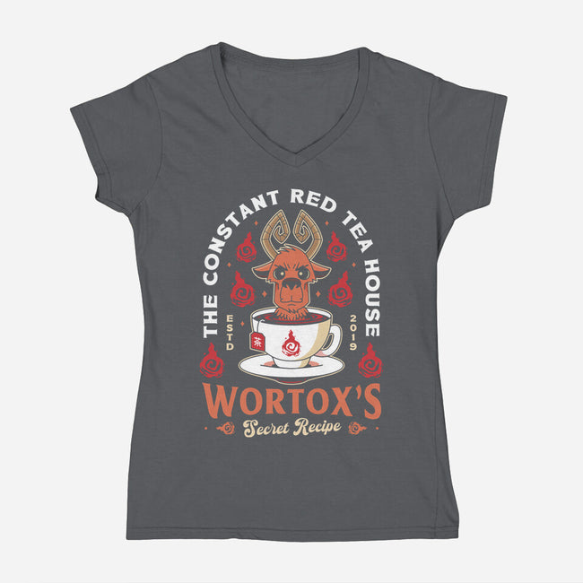 Wortox Red Tea Emblem-Womens-V-Neck-Tee-LAGELANTEE