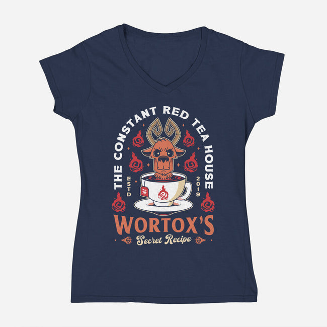 Wortox Red Tea Emblem-Womens-V-Neck-Tee-LAGELANTEE