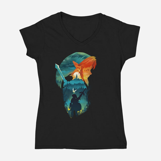 Hyrule Hero-Womens-V-Neck-Tee-dandingeroz