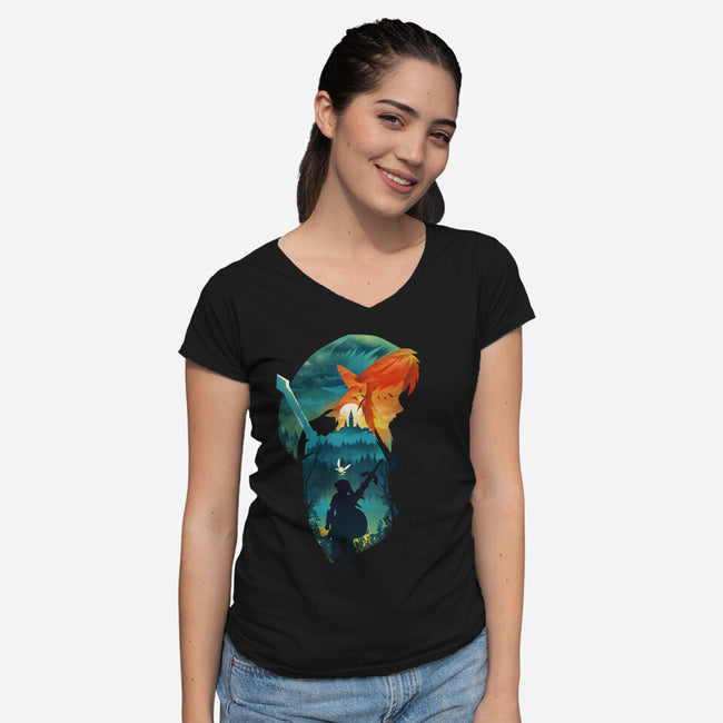 Hyrule Hero-Womens-V-Neck-Tee-dandingeroz