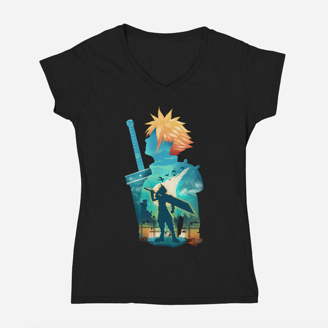 Buster Sword Hero-Womens-V-Neck-Tee-dandingeroz