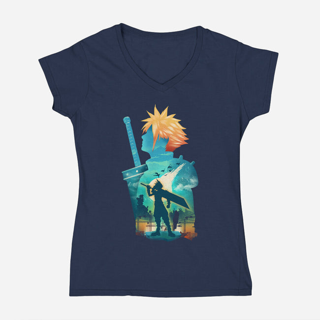 Buster Sword Hero-Womens-V-Neck-Tee-dandingeroz