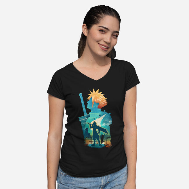 Buster Sword Hero-Womens-V-Neck-Tee-dandingeroz