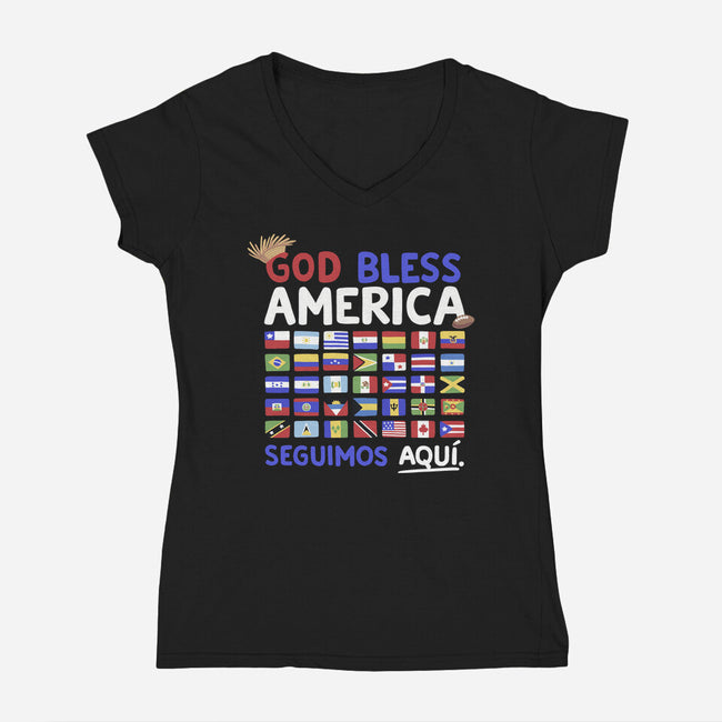 God Bless America-Womens-V-Neck-Tee-Geekydog