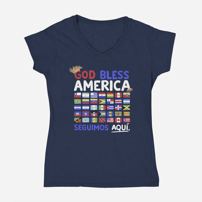 God Bless America-Womens-V-Neck-Tee-Geekydog