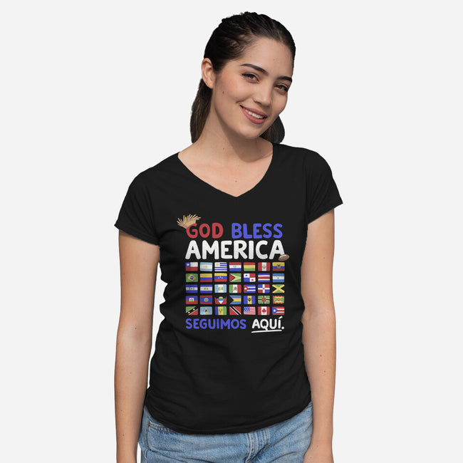 God Bless America-Womens-V-Neck-Tee-Geekydog