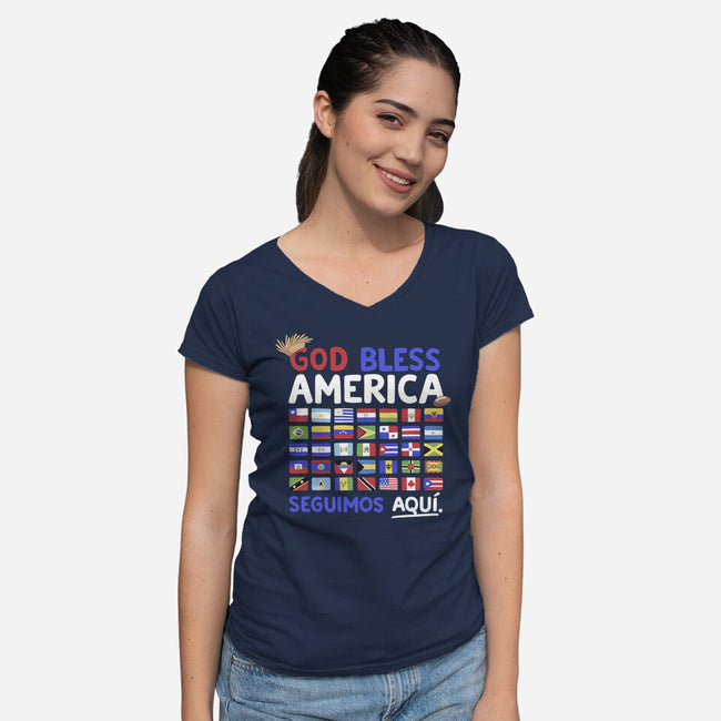 God Bless America-Womens-V-Neck-Tee-Geekydog