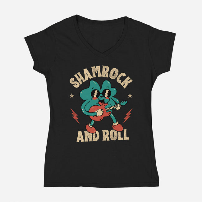 Shamrock And Roll-Womens-V-Neck-Tee-brunopires