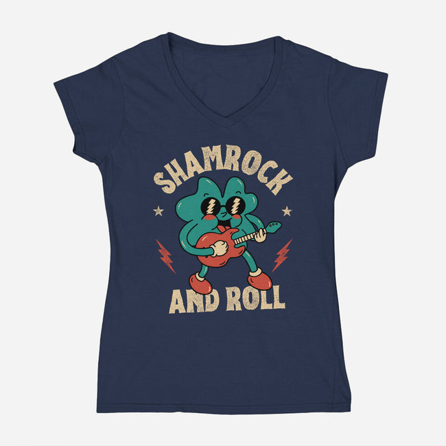 Shamrock And Roll-Womens-V-Neck-Tee-brunopires