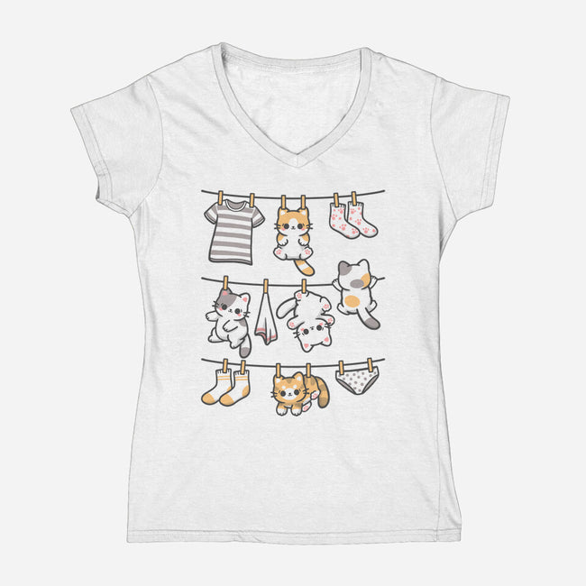 Kitten Laundry Day-Womens-V-Neck-Tee-NemiMakeit