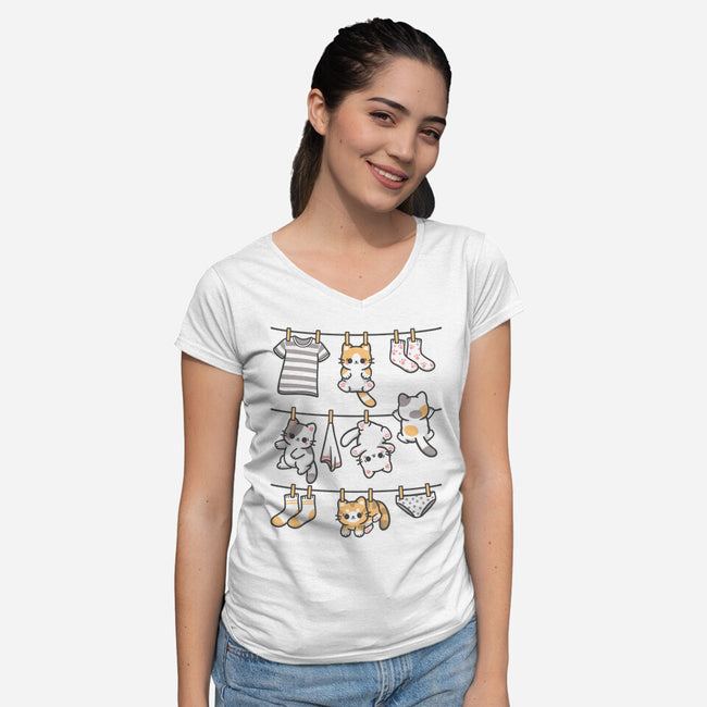 Kitten Laundry Day-Womens-V-Neck-Tee-NemiMakeit
