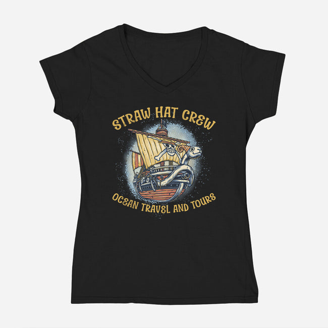 Ocean Travel And Tours-Womens-V-Neck-Tee-glitchygorilla