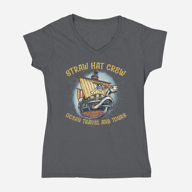 Ocean Travel And Tours-Womens-V-Neck-Tee-glitchygorilla