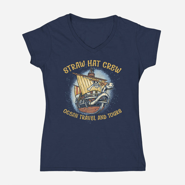 Ocean Travel And Tours-Womens-V-Neck-Tee-glitchygorilla