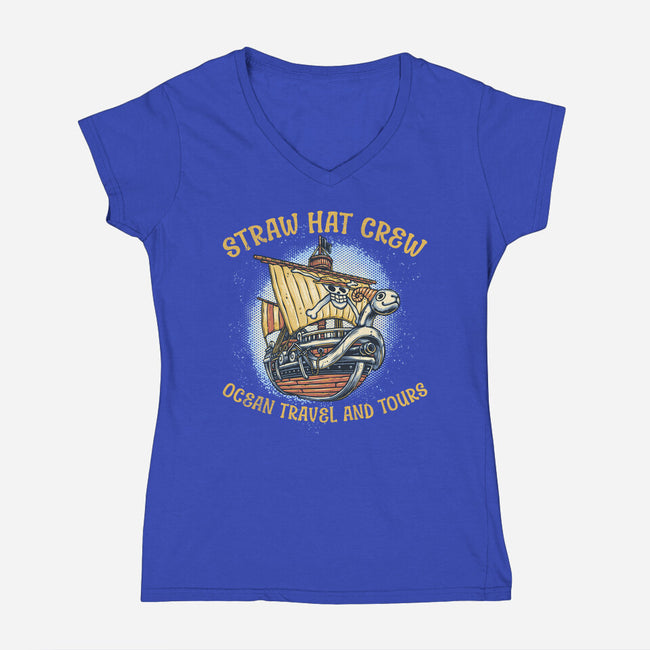 Ocean Travel And Tours-Womens-V-Neck-Tee-glitchygorilla