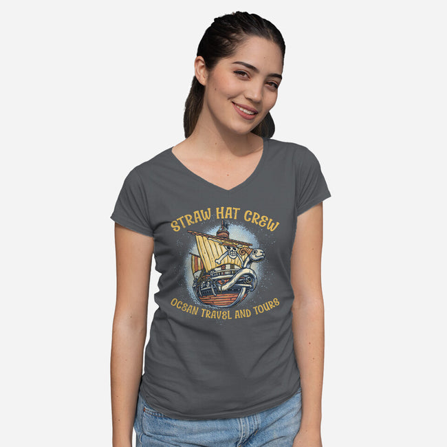 Ocean Travel And Tours-Womens-V-Neck-Tee-glitchygorilla