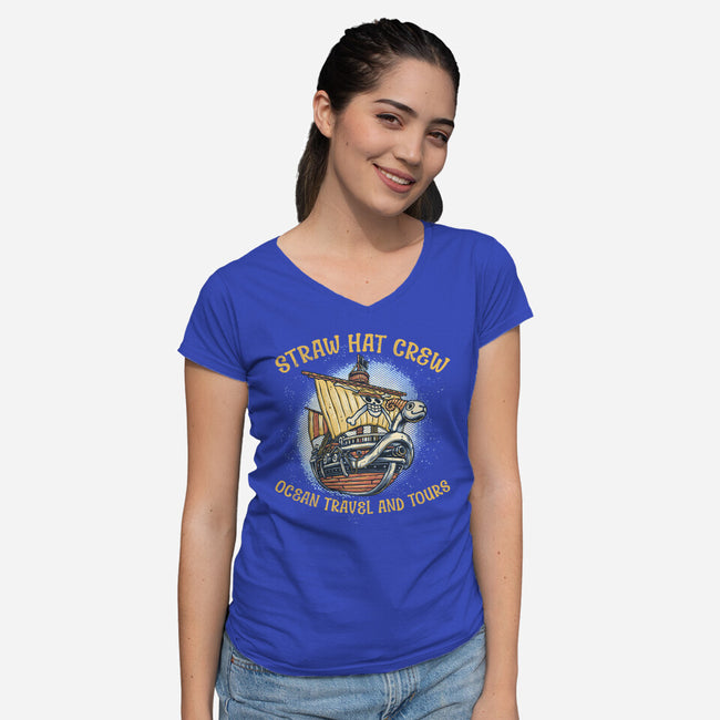 Ocean Travel And Tours-Womens-V-Neck-Tee-glitchygorilla
