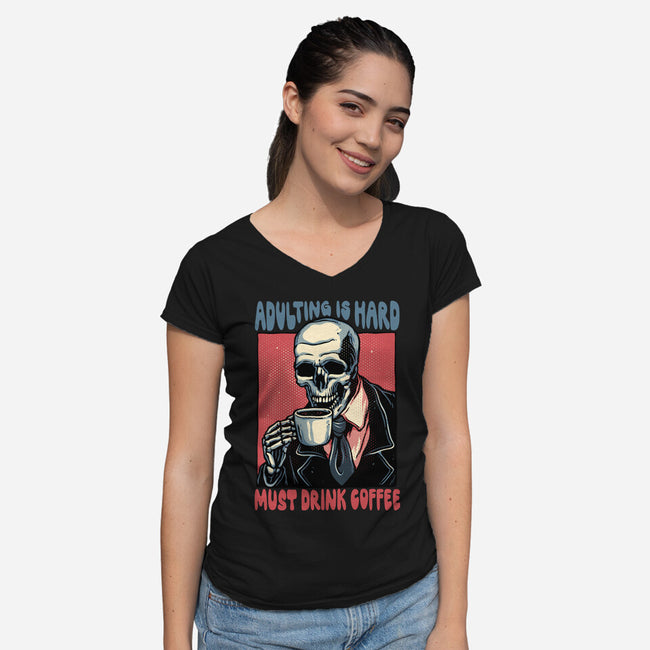 Must Drink Coffee-Womens-V-Neck-Tee-glitchygorilla