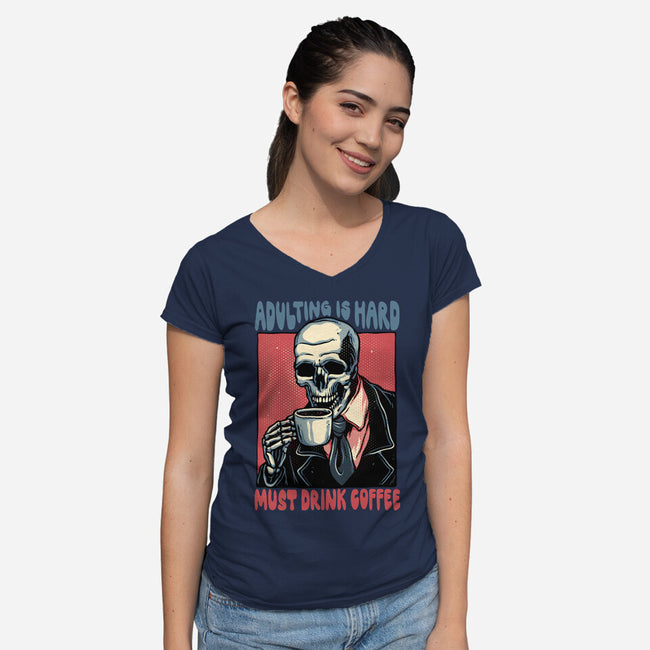 Must Drink Coffee-Womens-V-Neck-Tee-glitchygorilla