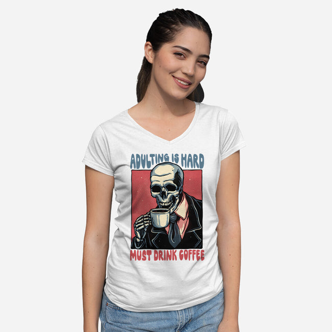 Must Drink Coffee-Womens-V-Neck-Tee-glitchygorilla