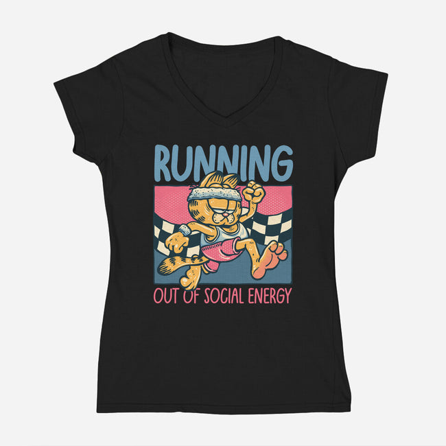 Running Out Of Social Energy-Womens-V-Neck-Tee-glitchygorilla