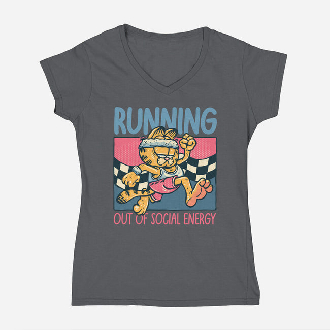 Running Out Of Social Energy-Womens-V-Neck-Tee-glitchygorilla