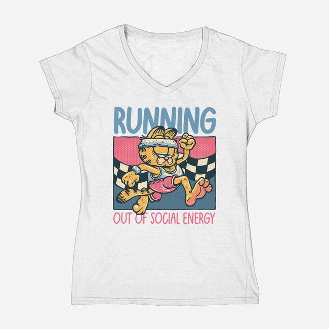 Running Out Of Social Energy-Womens-V-Neck-Tee-glitchygorilla