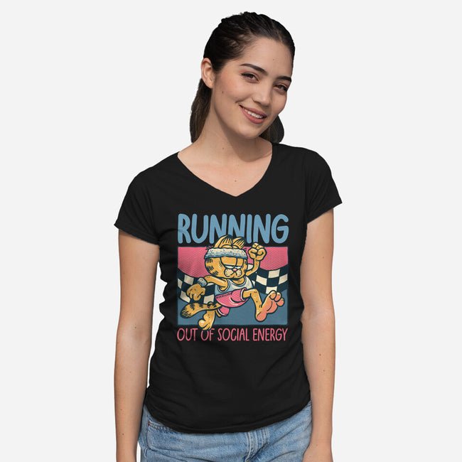Running Out Of Social Energy-Womens-V-Neck-Tee-glitchygorilla