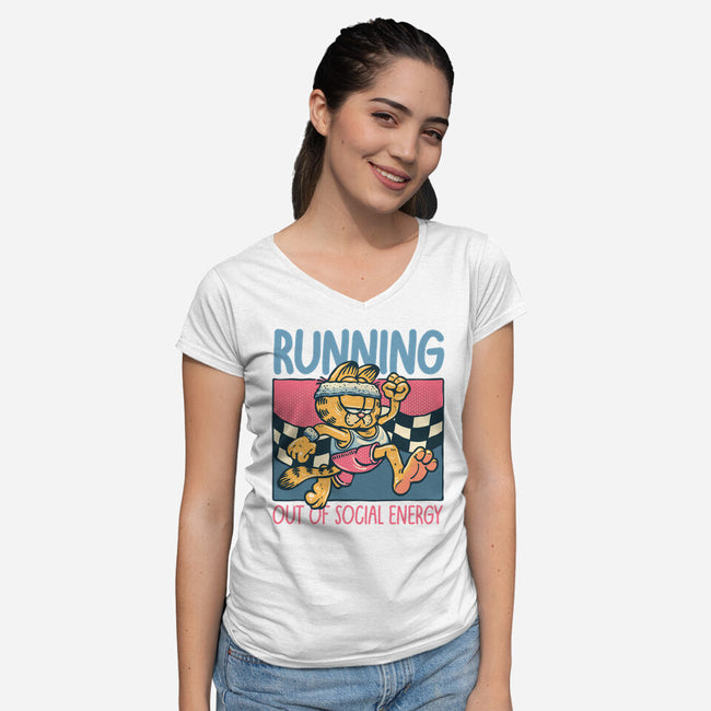 Running Out Of Social Energy-Womens-V-Neck-Tee-glitchygorilla
