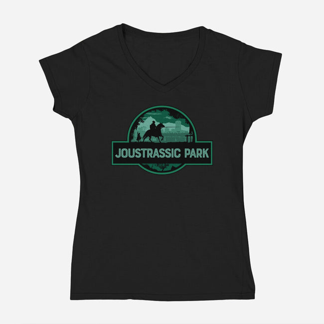 Joustrassic Park-Womens-V-Neck-Tee-rocketman_art