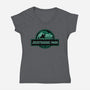 Joustrassic Park-Womens-V-Neck-Tee-rocketman_art