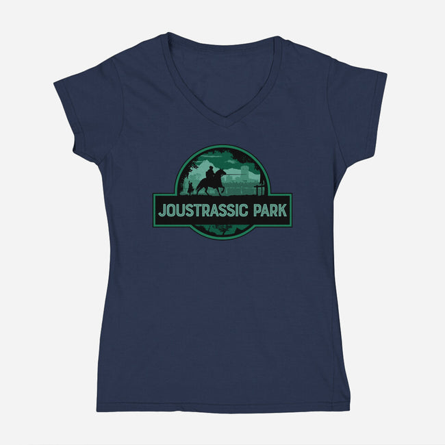 Joustrassic Park-Womens-V-Neck-Tee-rocketman_art