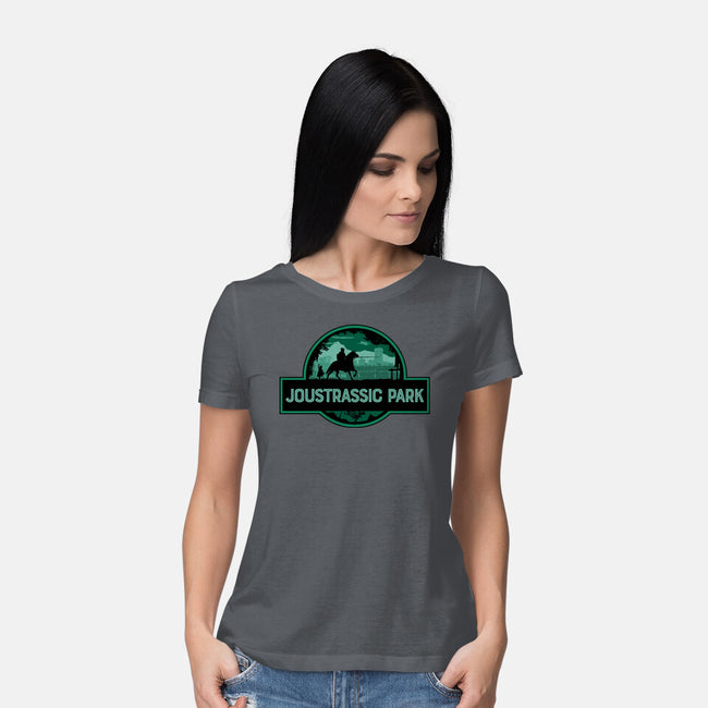Joustrassic Park-Womens-Basic-Tee-rocketman_art