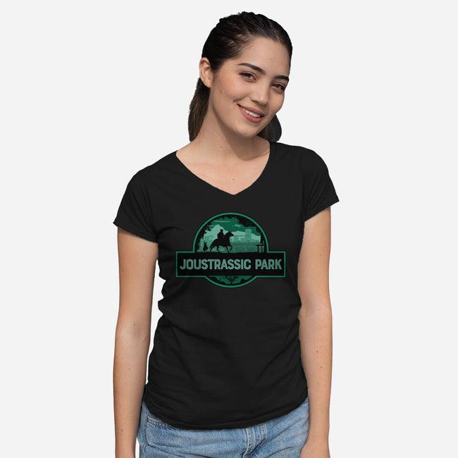 Joustrassic Park-Womens-V-Neck-Tee-rocketman_art