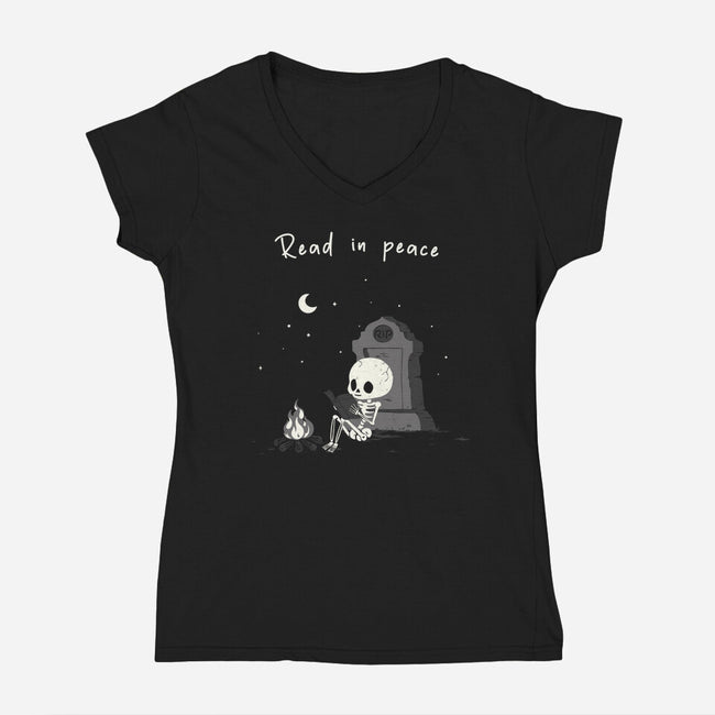 Skeleton Reading-Womens-V-Neck-Tee-Mattania