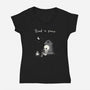 Skeleton Reading-Womens-V-Neck-Tee-Mattania