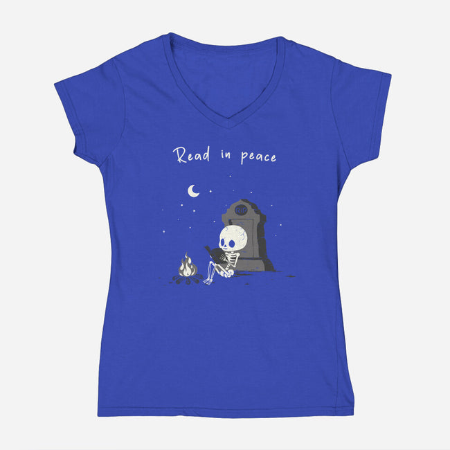 Skeleton Reading-Womens-V-Neck-Tee-Mattania
