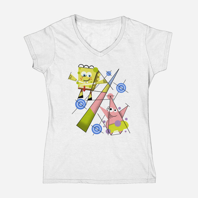 Abstract Friends-Womens-V-Neck-Tee-nickzzarto