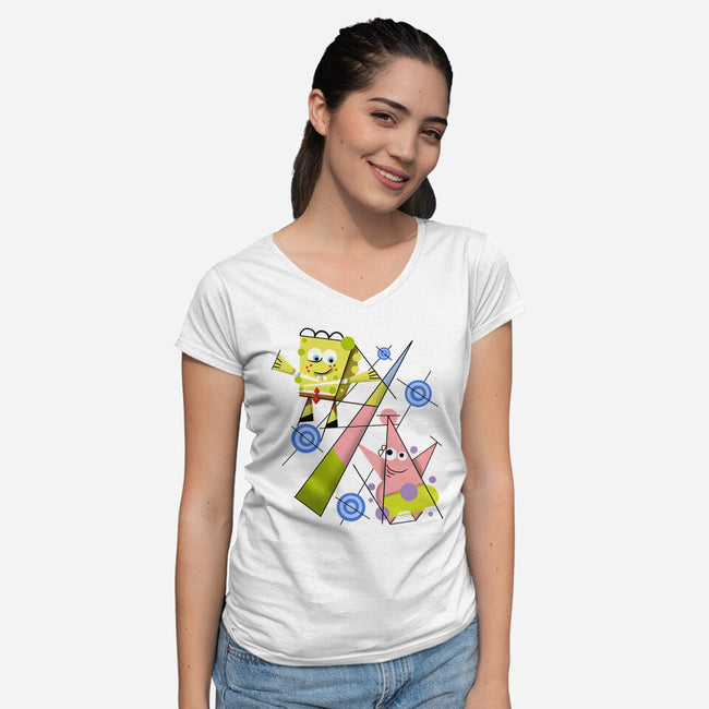 Abstract Friends-Womens-V-Neck-Tee-nickzzarto
