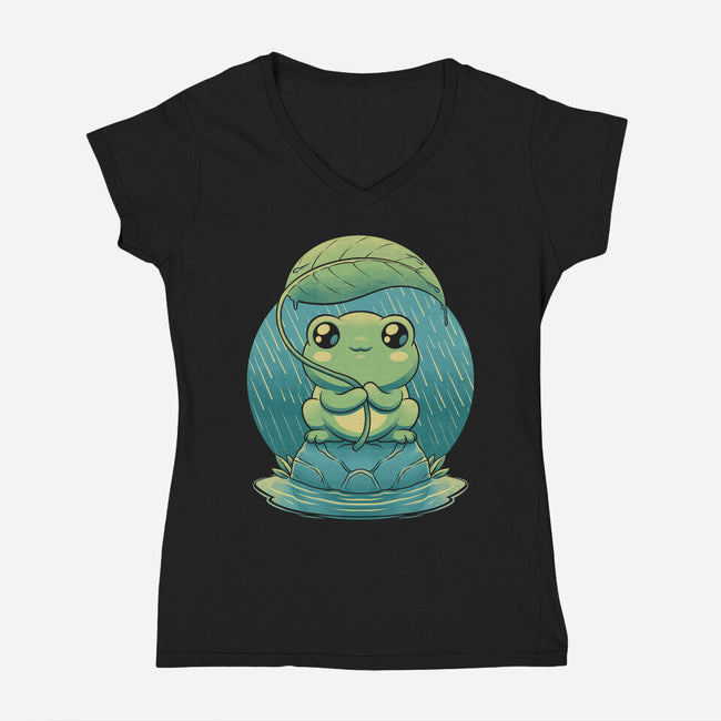 Rainy Day Cute Frog-Womens-V-Neck-Tee-Studio Mootant