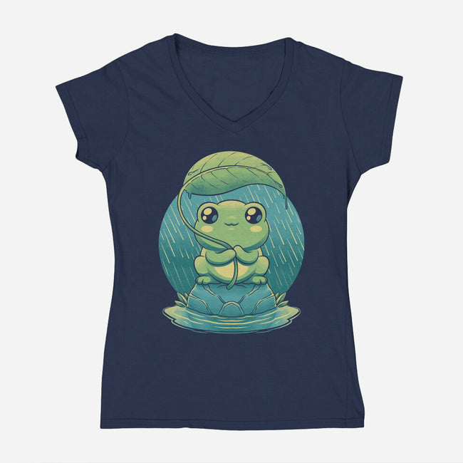 Rainy Day Cute Frog-Womens-V-Neck-Tee-Studio Mootant