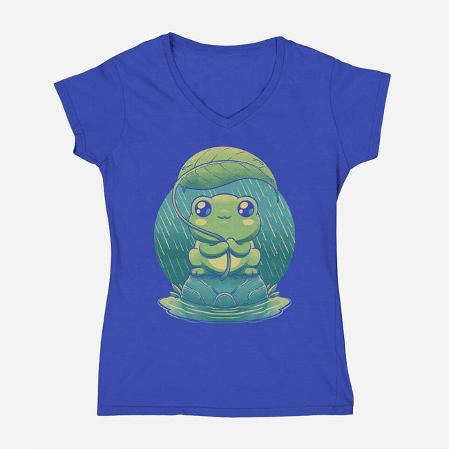 Rainy Day Cute Frog-Womens-V-Neck-Tee-Studio Mootant