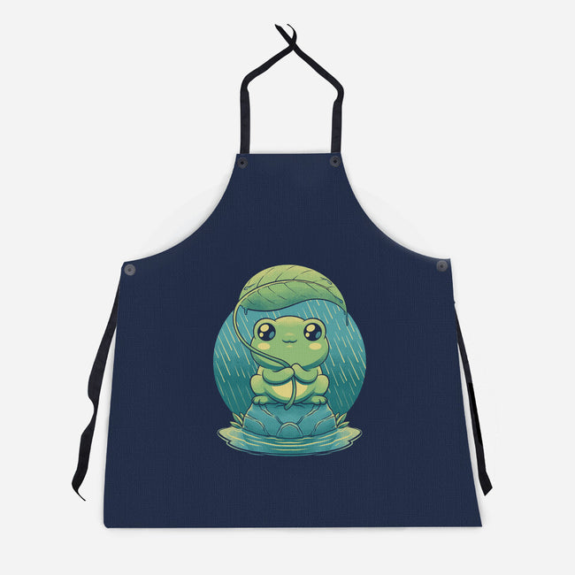 Rainy Day Cute Frog-Unisex-Kitchen-Apron-Studio Mootant