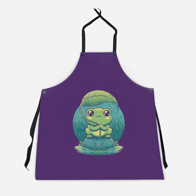 Rainy Day Cute Frog-Unisex-Kitchen-Apron-Studio Mootant