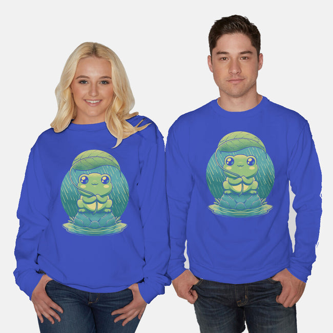 Rainy Day Cute Frog-Unisex-Crew Neck-Sweatshirt-Studio Mootant