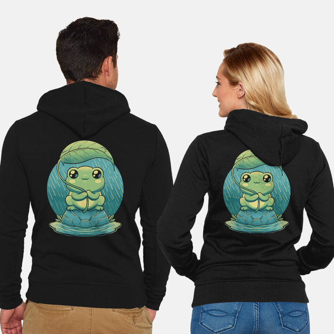 Rainy Day Cute Frog-Unisex-Zip-Up-Sweatshirt-Studio Mootant