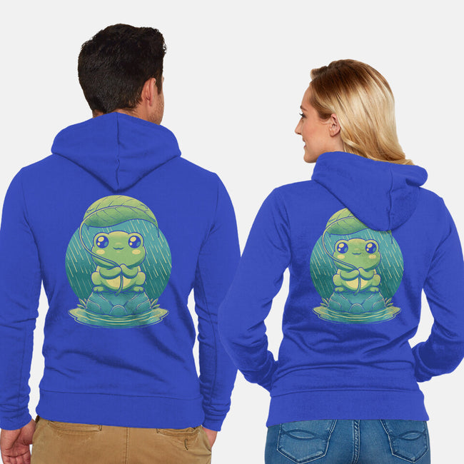 Rainy Day Cute Frog-Unisex-Zip-Up-Sweatshirt-Studio Mootant